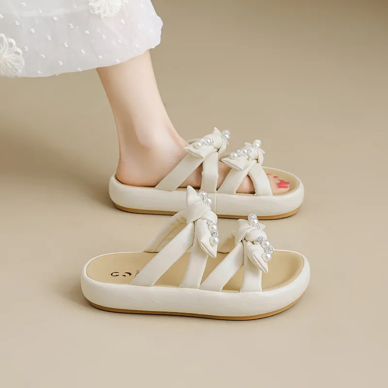 JOSINY PU Polyurethane Slide Slippers Women's Ecru-5