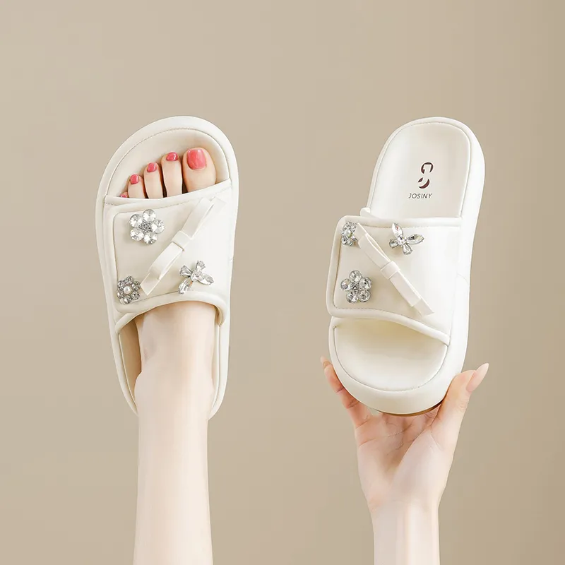 JOSINY Rubber Sole Slide Slippers Women's Ecru-3