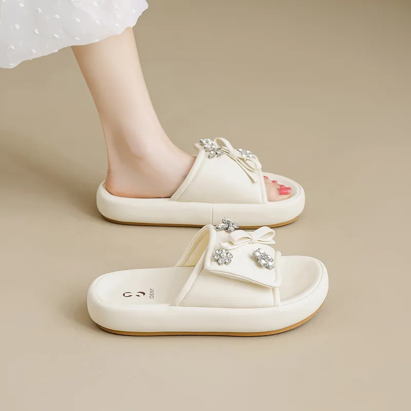 JOSINY Rubber Sole Slide Slippers Women's Ecru-4