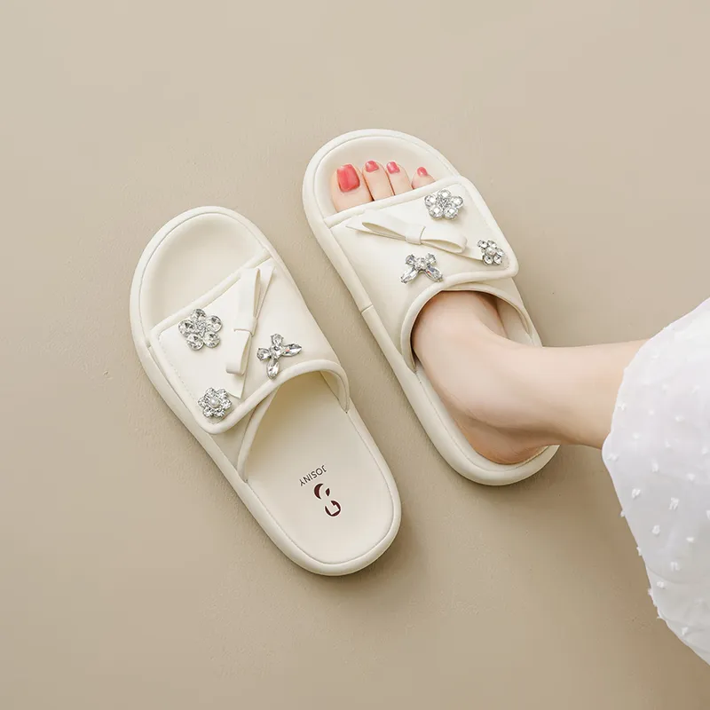 JOSINY Rubber Sole Slide Slippers Women's Ecru-5