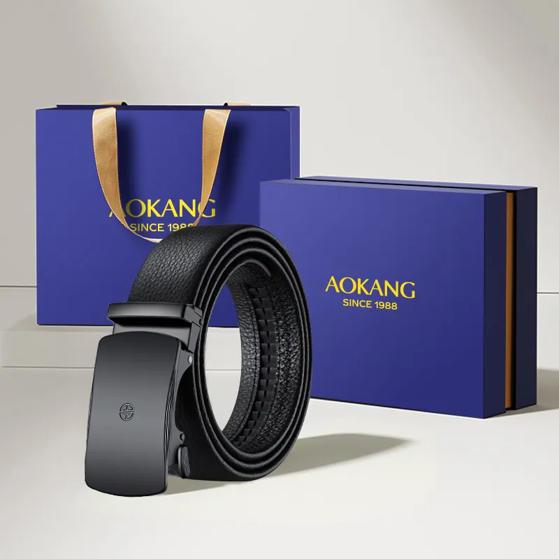 AOKANG Second Layer Leather Belts Men's Black Width 3.5cm-2
