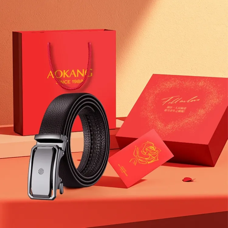 AOKANG Automatic Buckle Luxurious Feel, Fine Texture, Business Cow Leather Belts Men's Width 3.5cm-1