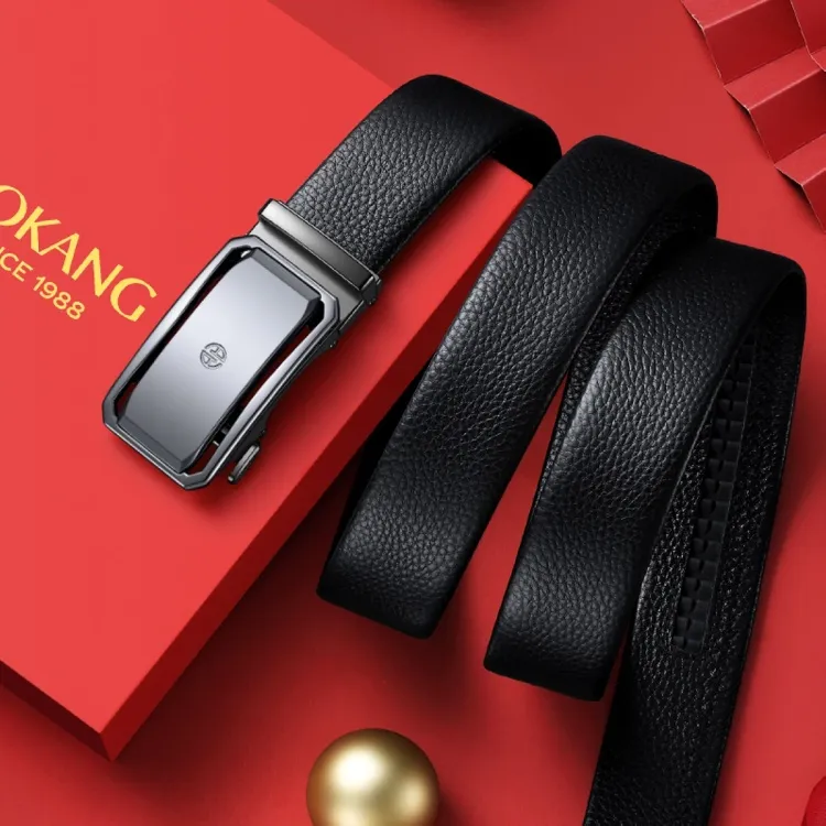 AOKANG Automatic Buckle Luxurious Feel, Fine Texture, Business Cow Leather Belts Men's Width 3.5cm-3