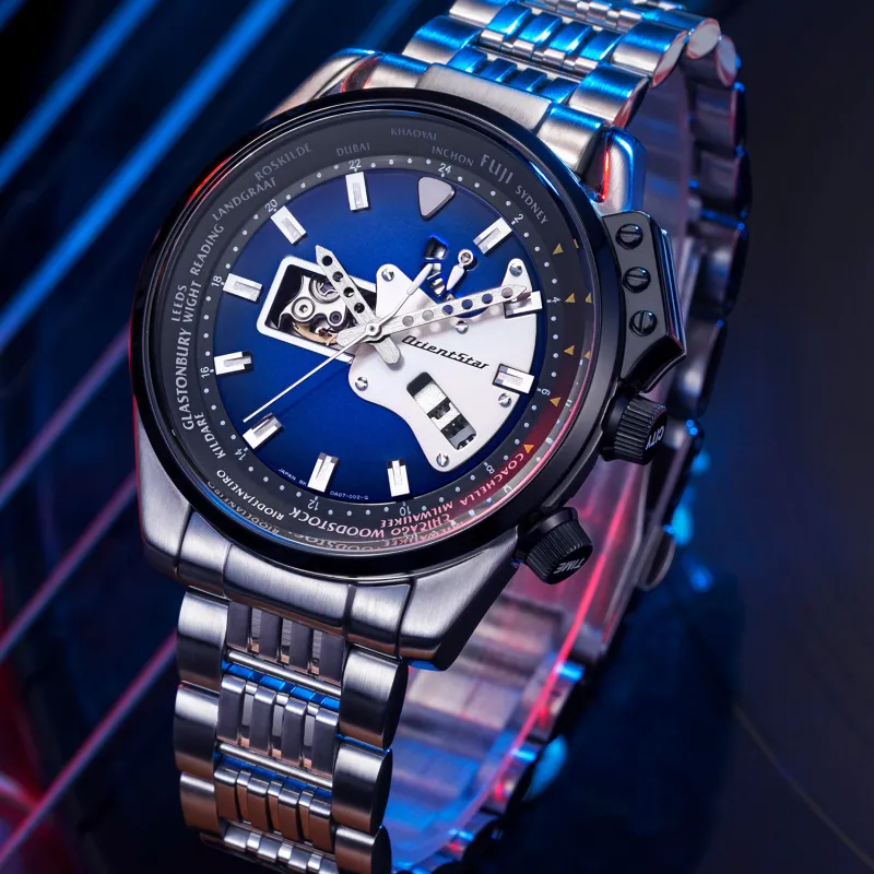 ORIENT STAR Mechanical Movement Stainless Steel Watchband Watch Men's Watches Blue Dial-1