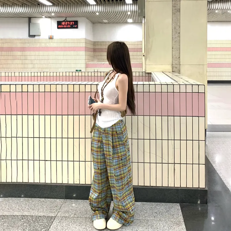 RTNH Casual Pants Women's Yellow Blue Plaid-6