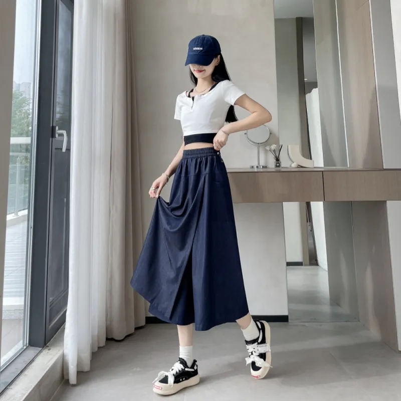 RTNH Casual Long Skirts Women's Denim Blue-2