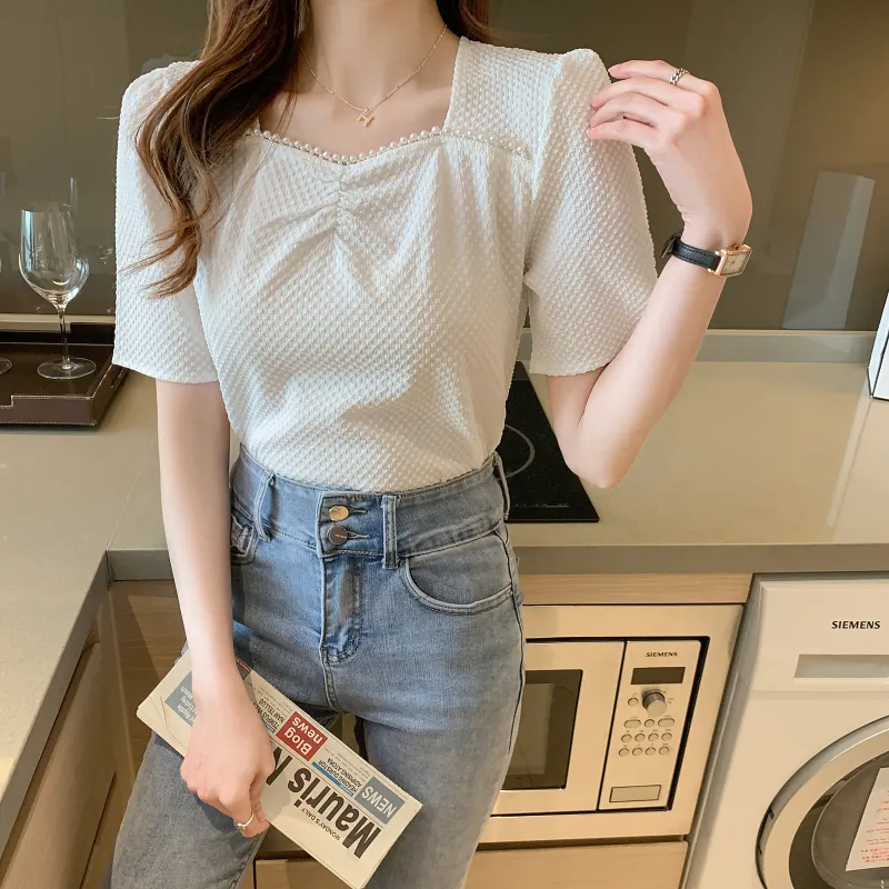 RTNH Puff Sleeve T Shirt Women's White-6