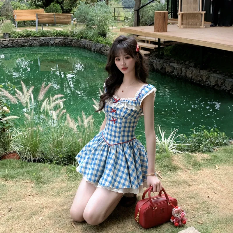 RTNH Summer Short Sleeved Dress Women's Blue-6