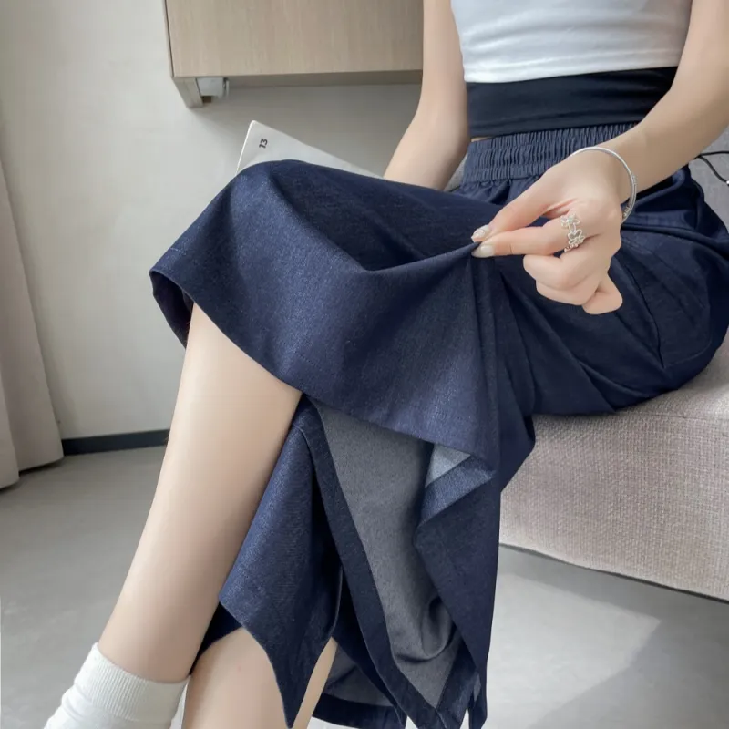 RTNH Casual Long Skirts Women's Denim Blue-6