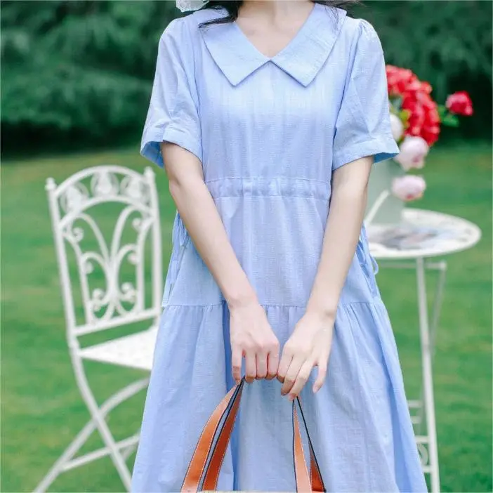 RTNH Short Sleeved Dress Women's Light Blue-3