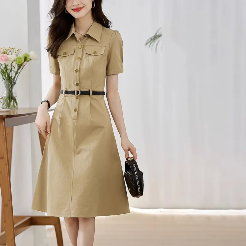 RTNH Short Sleeved Dresses Women's Khaki-8