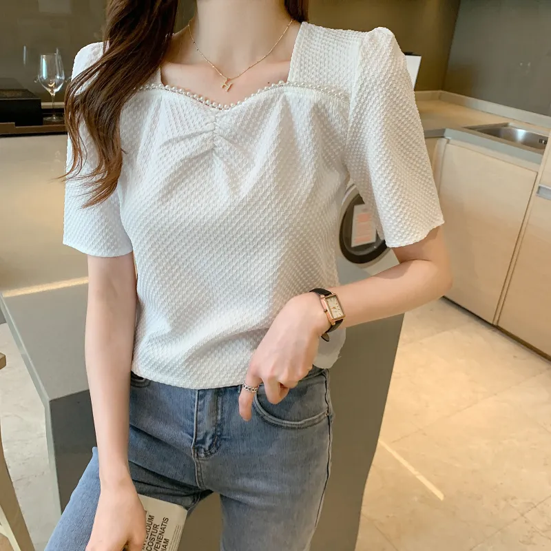 RTNH Puff Sleeve T Shirt Women's White-2