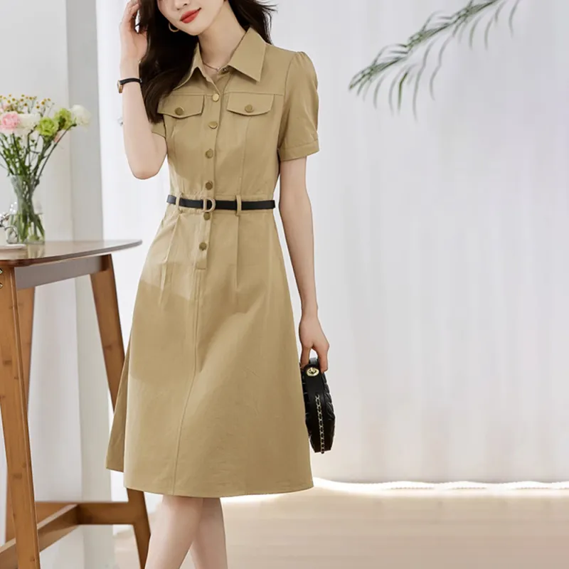 RTNH Short Sleeved Dresses Women's Khaki-3