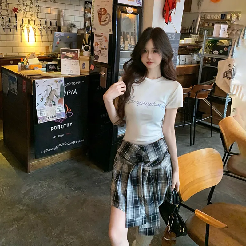RTNH Summer Strapless Top Women's Black White Plaid-7