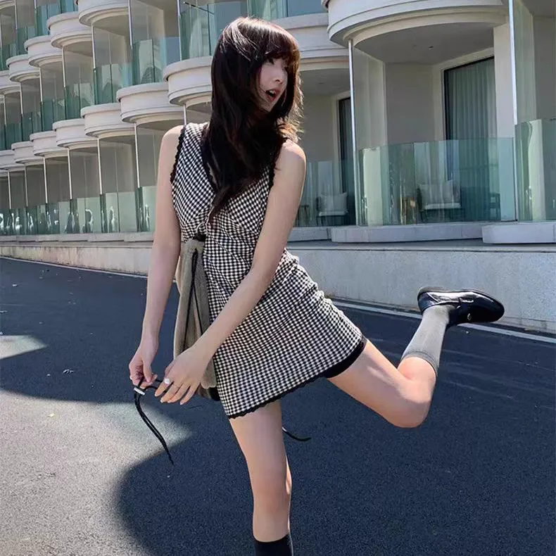 RTNH Sleeveless Dresses Women's Plaid Dress-4