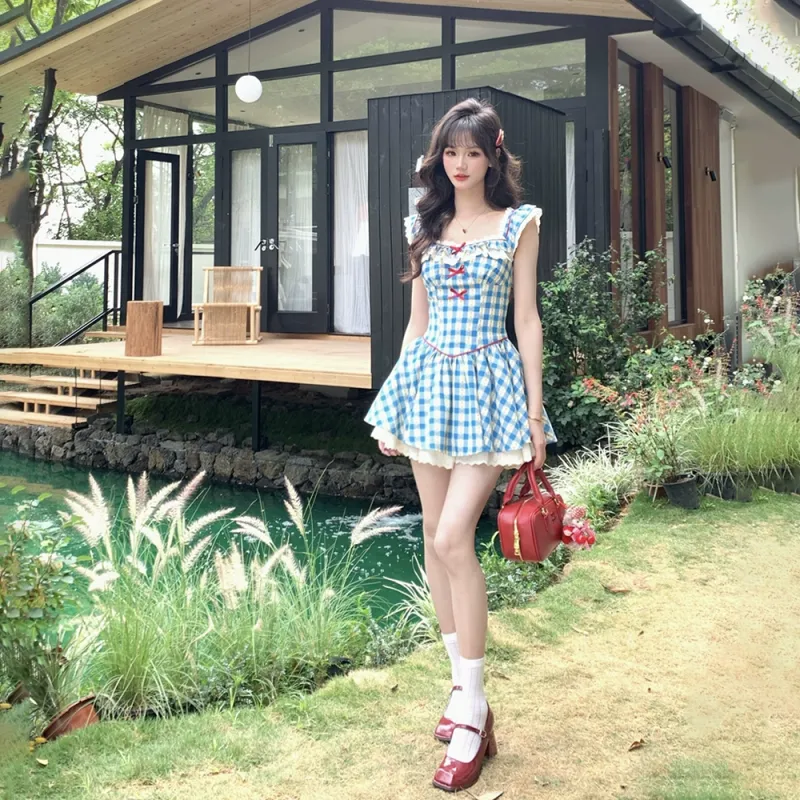 RTNH Summer Short Sleeved Dress Women's Blue-3