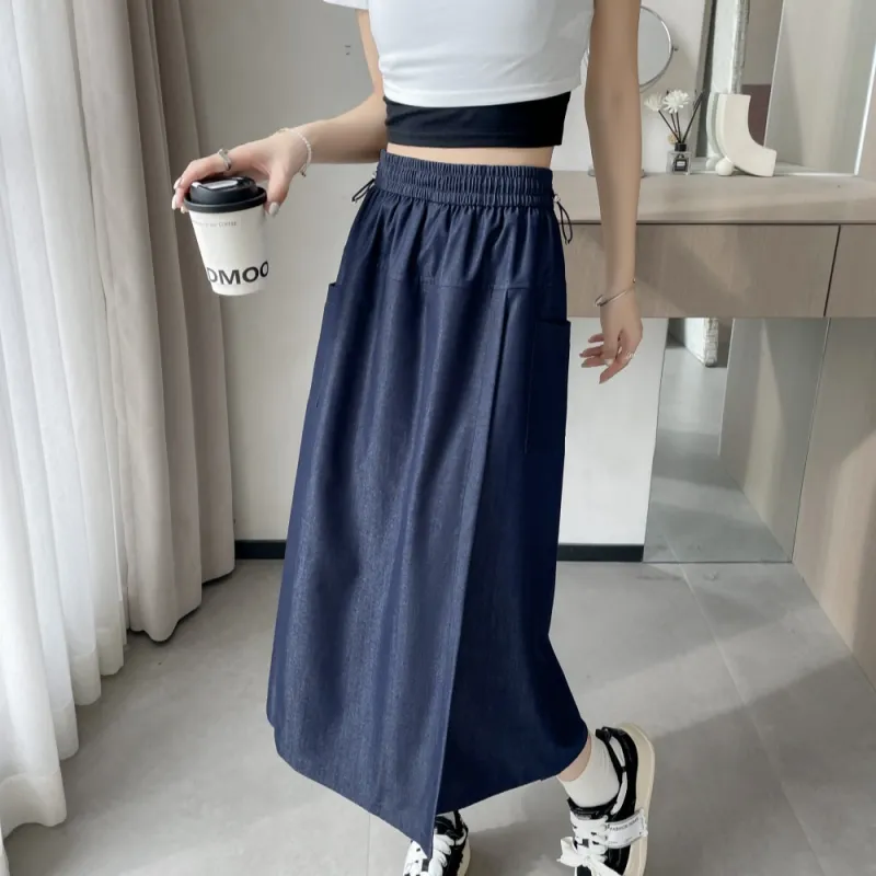 RTNH Casual Long Skirts Women's Denim Blue-4