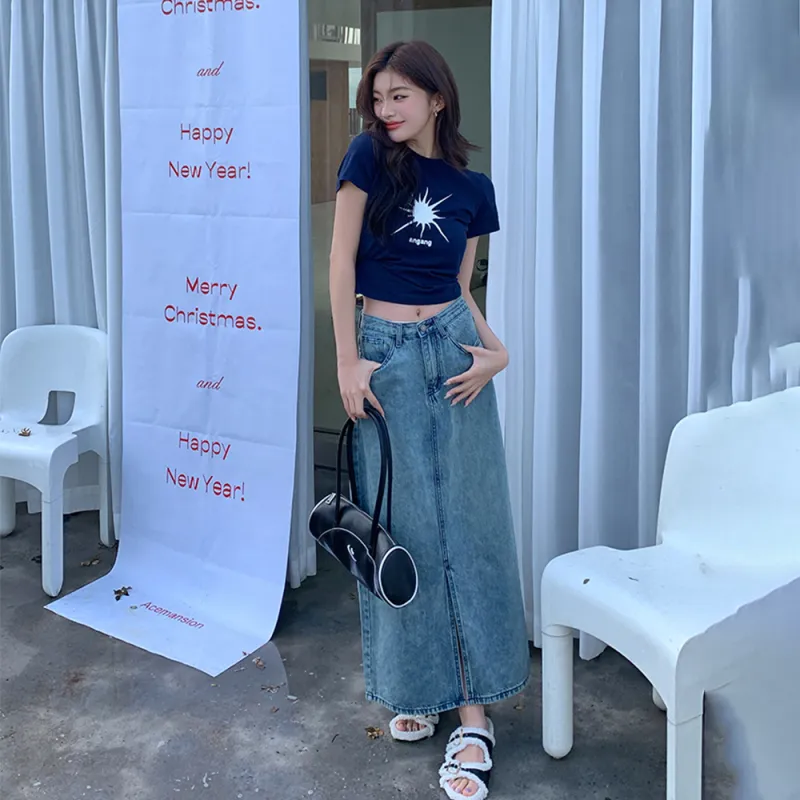 RTNH Denim Long Skirts Women's Blue-4
