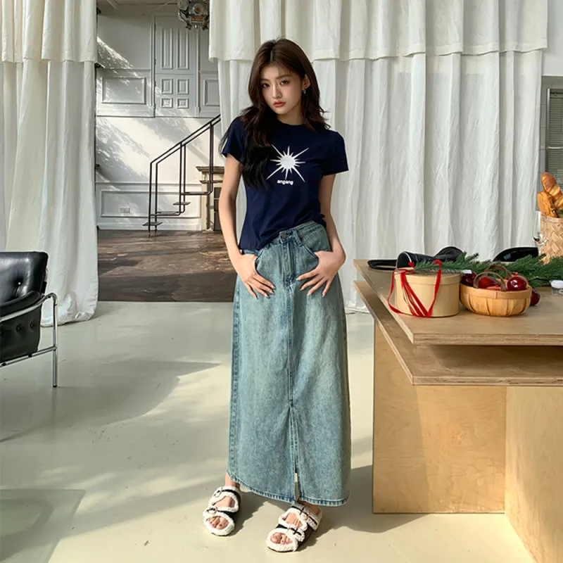 RTNH Denim Long Skirts Women's Blue-5