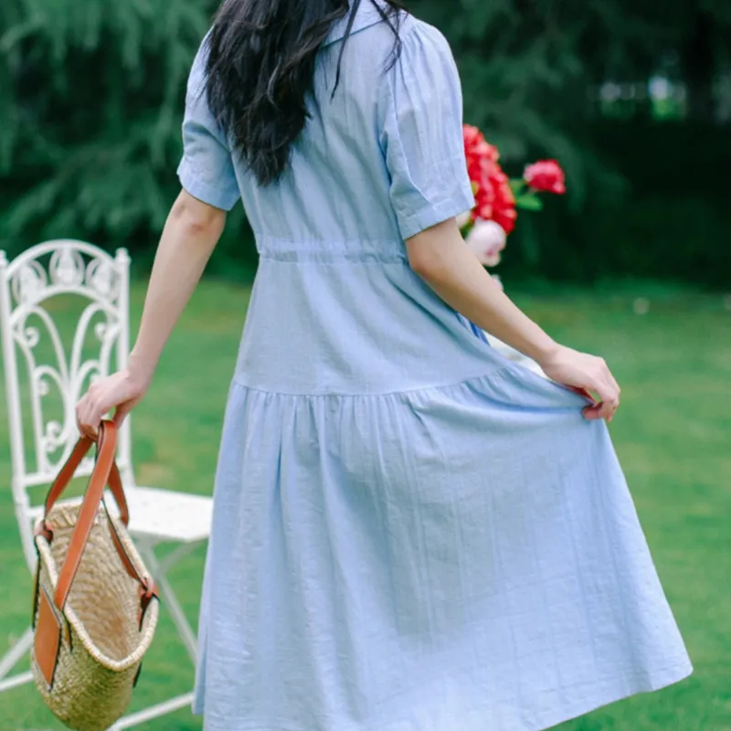 RTNH Short Sleeved Dress Women's Light Blue-4