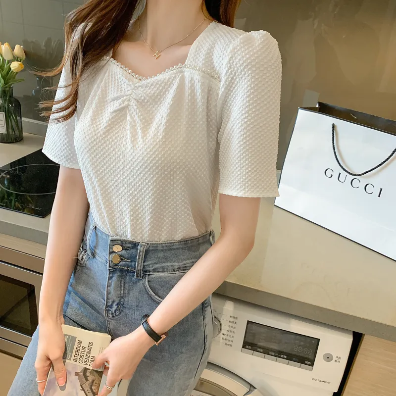 RTNH Puff Sleeve T Shirt Women's White-8