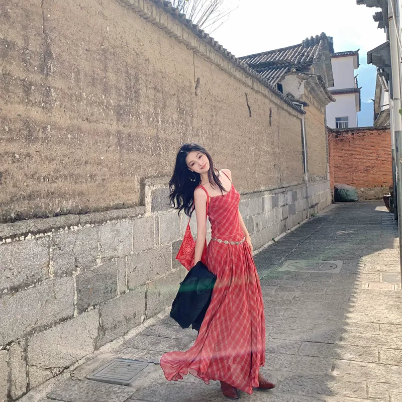 RTNH Summer Slip Dress Women's Red-5