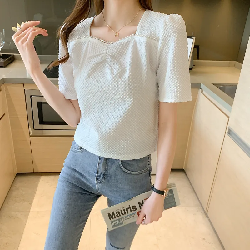 RTNH Puff Sleeve T Shirt Women's White-4
