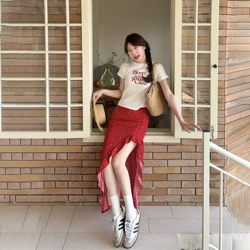 RTNH Skirt Set Women's White Red-6