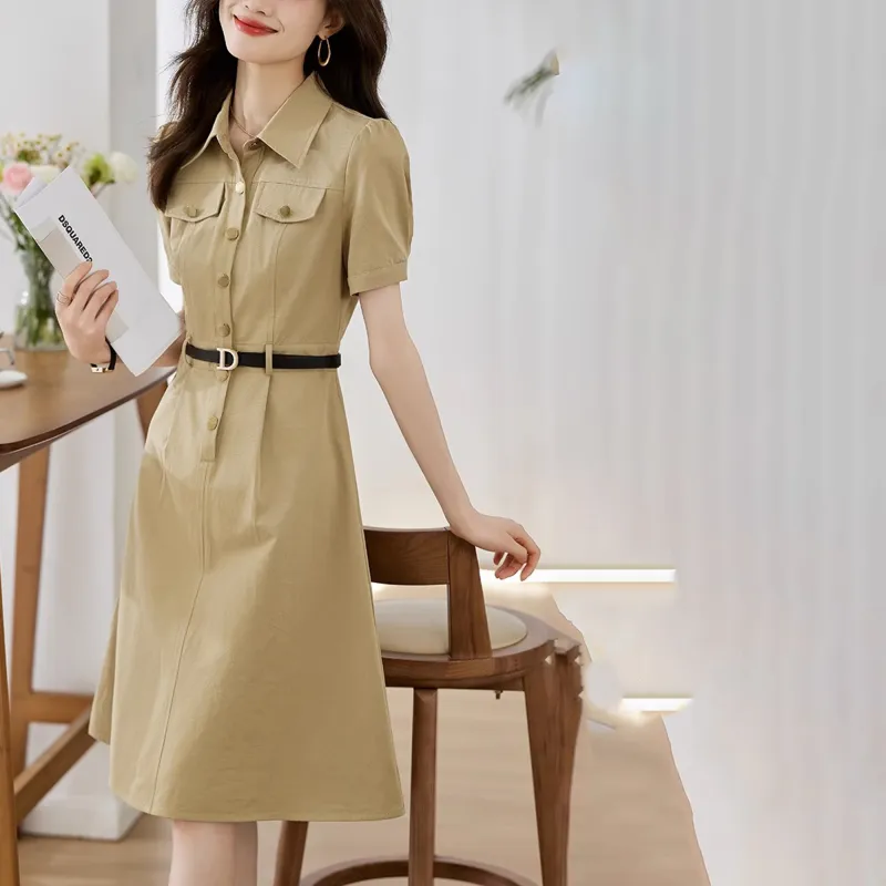 RTNH Short Sleeved Dresses Women's Khaki-9