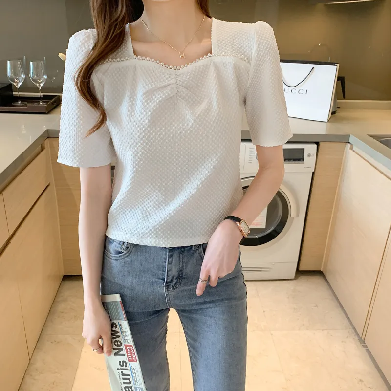 RTNH Puff Sleeve T Shirt Women's White-5