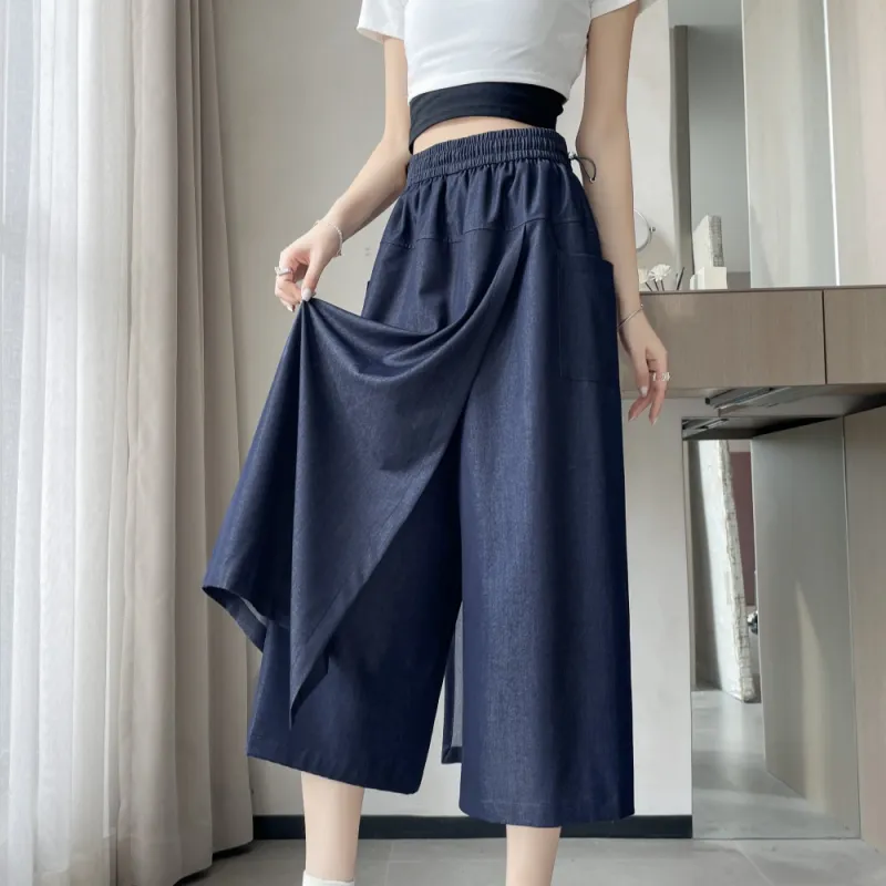 RTNH Casual Long Skirts Women's Denim Blue-3