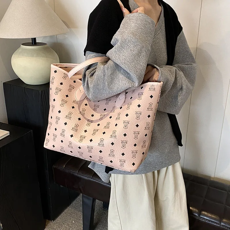 Gerlanx PU Tote Bag Shoulder Bag Large Size Women's Brown/White/Pink/Black-8
