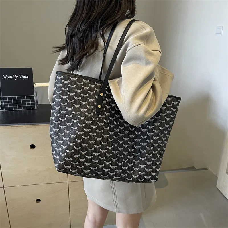 Gerlanx PU Tote Bag Shopping Bag Shoulder Bags Large Size Women's Black/Brown-2