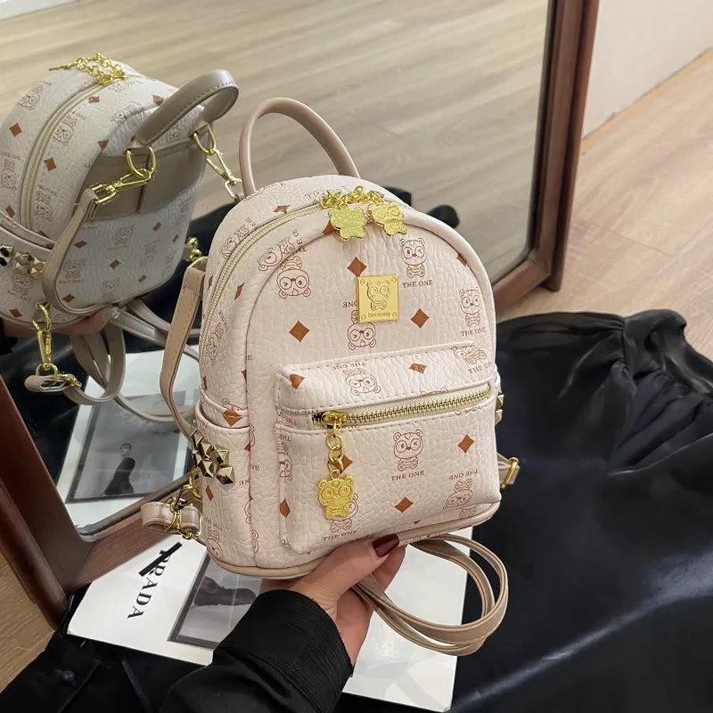 BAODIDAISHU Pu Backpack Women's White/Pink/Brown-36