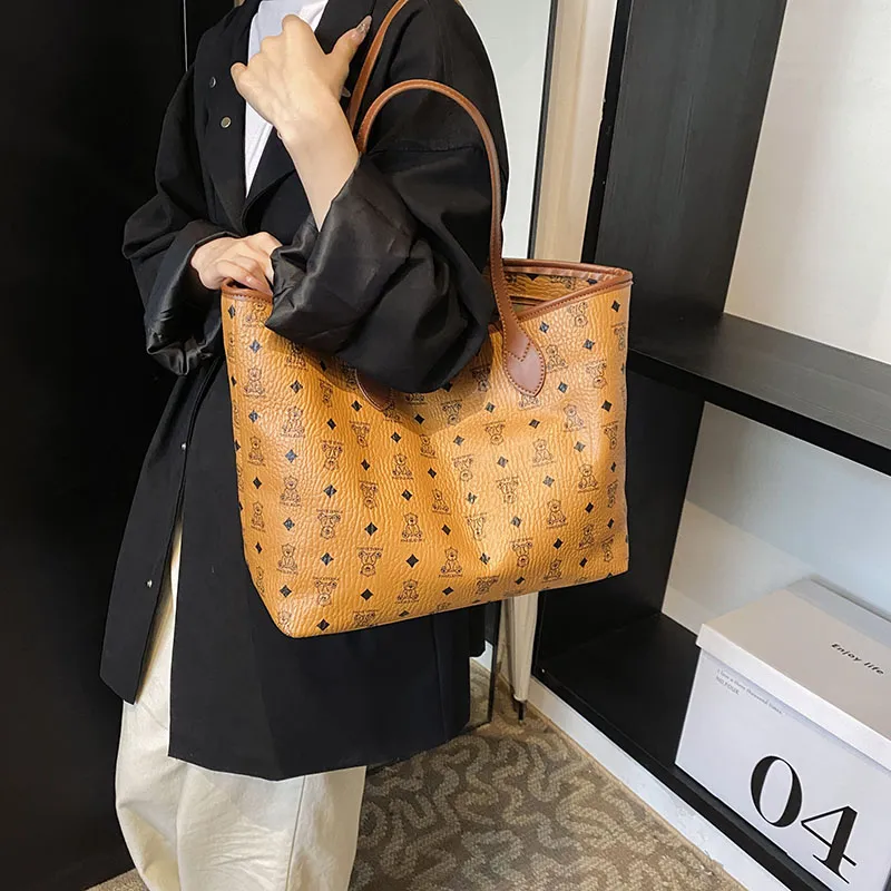 Gerlanx PU Tote Bag Shoulder Bag Large Size Women's Brown/White/Pink/Black-1