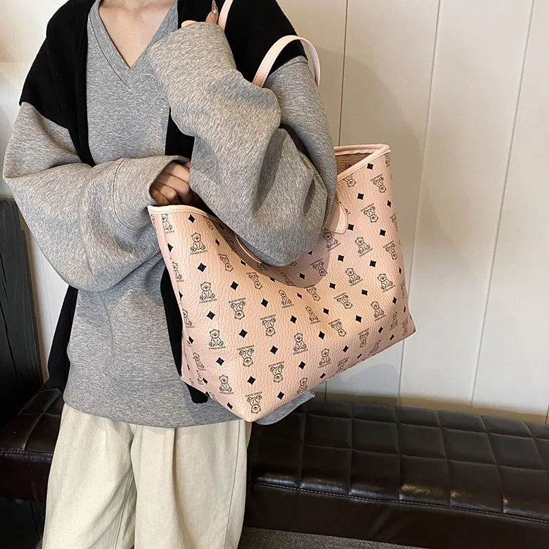 Gerlanx PU Tote Bag Shoulder Bag Large Size Women's Brown/White/Pink/Black-6