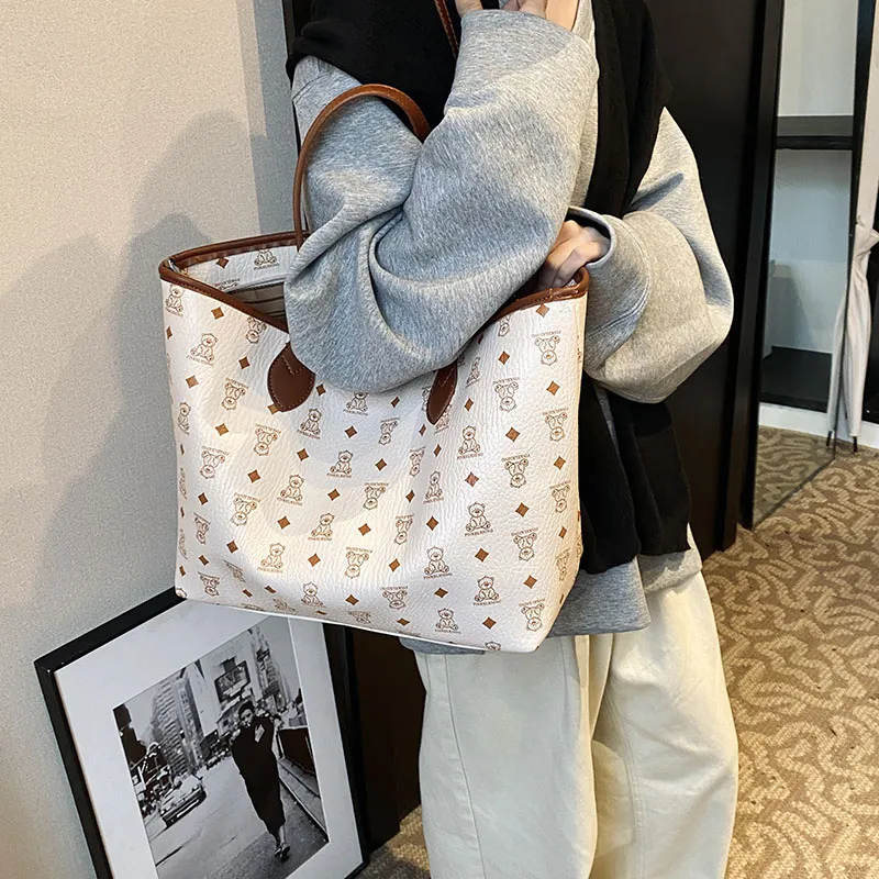 Gerlanx PU Tote Bag Shoulder Bag Large Size Women's Brown/White/Pink/Black-13