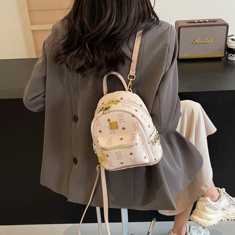 BAODIDAISHU Pu Backpack Women's White/Pink/Brown-41