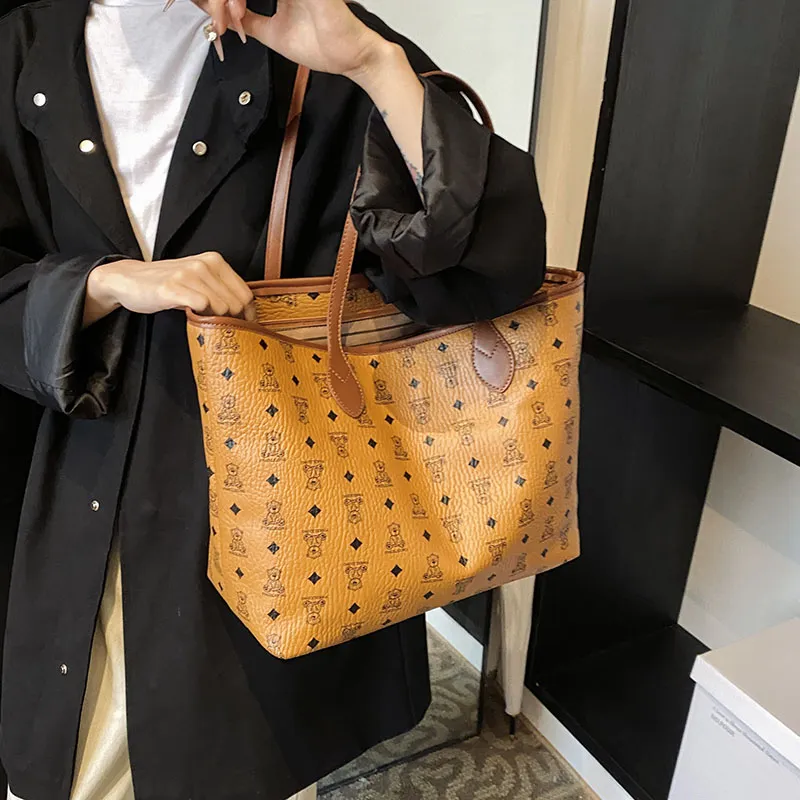 Gerlanx PU Tote Bag Shoulder Bag Large Size Women's Brown/White/Pink/Black-3
