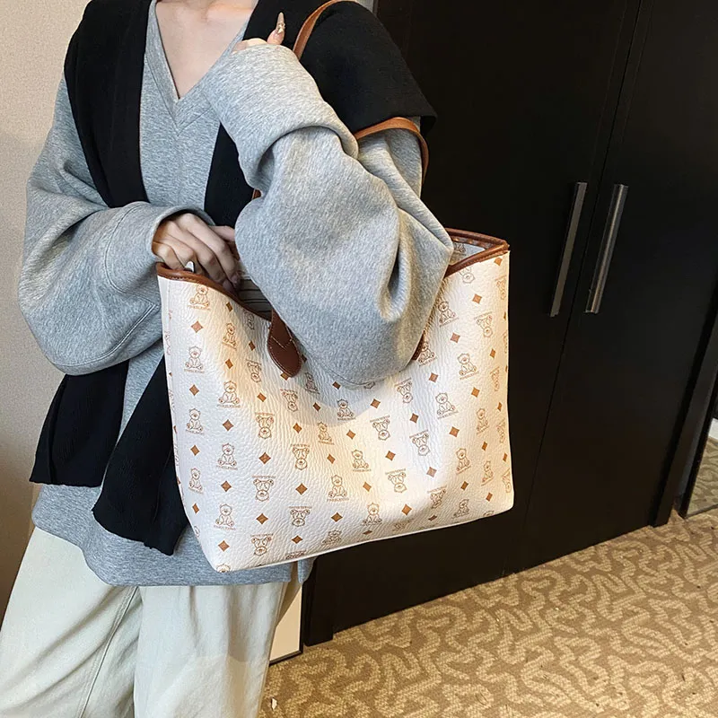 Gerlanx PU Tote Bag Shoulder Bag Large Size Women's Brown/White/Pink/Black-10