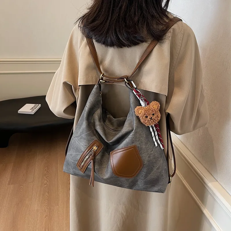 Gerlanx Pu Tote Bag, Shoulder Bag, Backpack Large Size Women's Dark Tea/Coffee/Brown/Denim Blue/Ecru-7