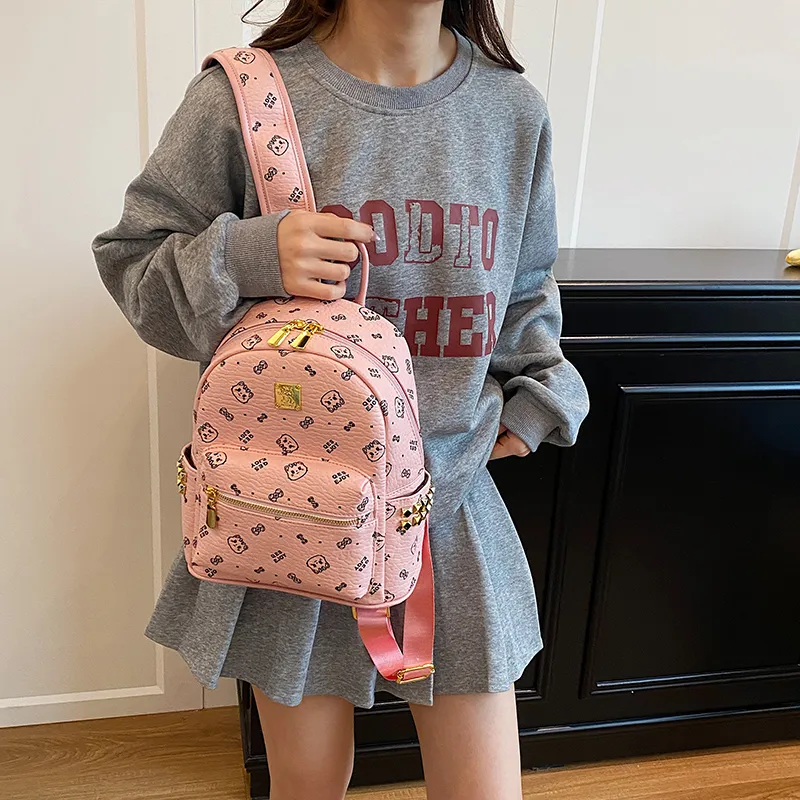 Gerlanx PU Backpack Regular Women's Pink/Brown/White/Black-6