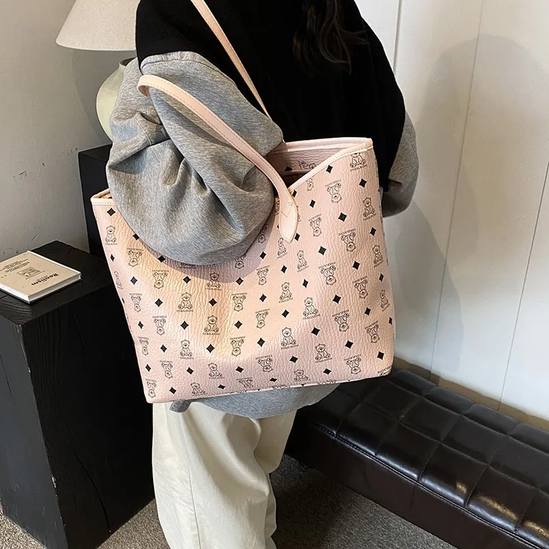 Gerlanx PU Tote Bag Shoulder Bag Large Size Women's Brown/White/Pink/Black-7