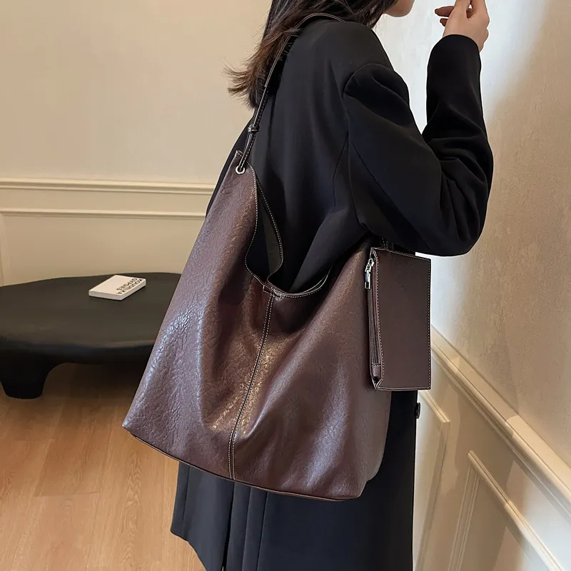 Gerlanx Pu Shoulder Bag Large Size Women's Black Burgundy Khaki Coffee-16