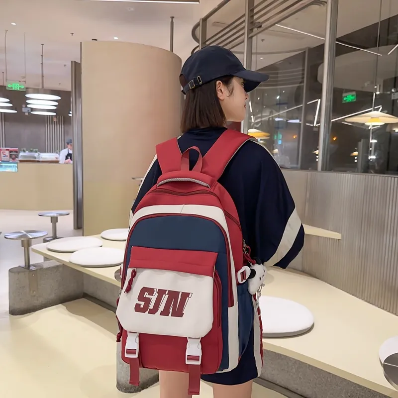 Gerlanx Nylon Backpack Large Size Unisex Black Blue With Red With Pink/Brown With Khaki-9