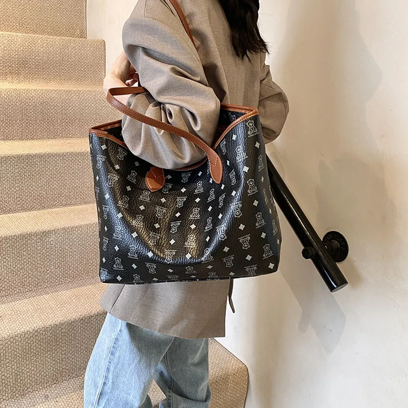 Gerlanx PU Tote Bag Shoulder Bag Large Size Women's Brown/White/Pink/Black-17