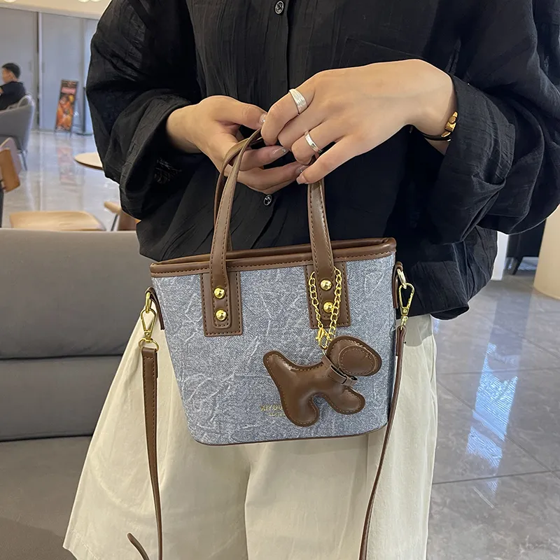 PULUWIRR PU Shoulder Bag Crossbody Bag Regular Women's Denim Blue/Dark Tea/Khaki-5