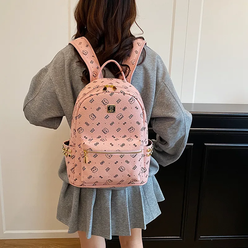 Gerlanx PU Backpack Regular Women's Pink/Brown/White/Black-4