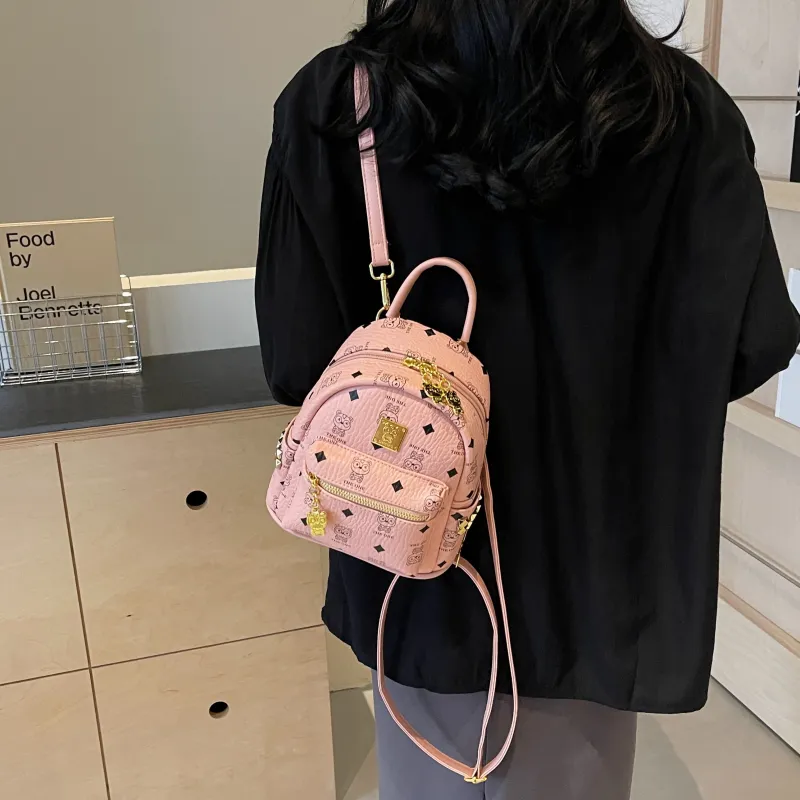 BAODIDAISHU Pu Backpack Women's White/Pink/Brown-25