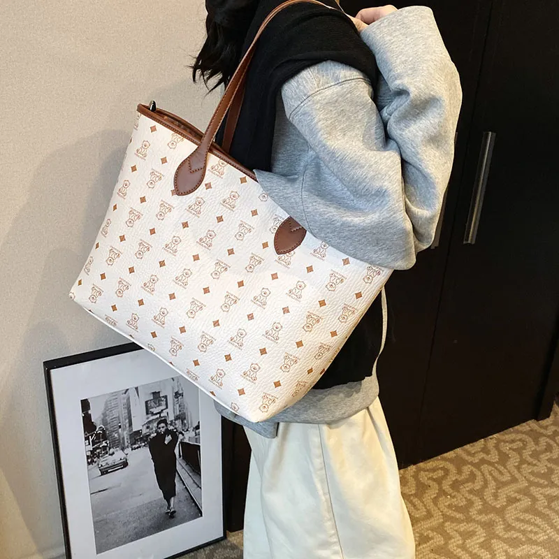 Gerlanx PU Tote Bag Shoulder Bag Large Size Women's Brown/White/Pink/Black-12